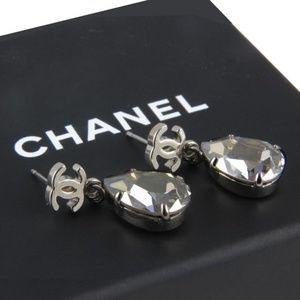 Authentic Chanel Silver Crystal Tear Drop Earrings